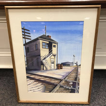 Load image into Gallery viewer, Framed Watercolor "Railroad Switch Tower by Tracks" by J. Noble (37x30)
