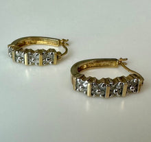 Load image into Gallery viewer, Gold Plated Sterling Diamond Oval Hoop Earrings (0.75")

