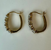 Load image into Gallery viewer, Gold Plated Sterling Diamond Oval Hoop Earrings (0.75")
