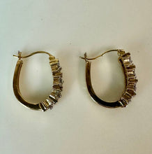 Load image into Gallery viewer, Gold Plated Sterling Diamond Oval Hoop Earrings (0.75")
