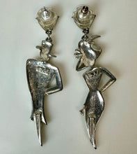 Load image into Gallery viewer, Vintage JJ Jonette Silvertone Man &amp; Woman Figural Earrings (3")
