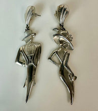 Load image into Gallery viewer, Vintage JJ Jonette Silvertone Man &amp; Woman Figural Earrings (3")
