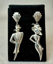Load image into Gallery viewer, Vintage JJ Jonette Silvertone Man &amp; Woman Figural Earrings (3")

