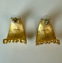 Load image into Gallery viewer, Vintage Anne Klein Brushed Goldtone Textured Wide Half Hoop Earrings (1")
