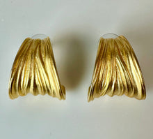 Load image into Gallery viewer, Vintage Anne Klein Brushed Goldtone Textured Wide Half Hoop Earrings (1")
