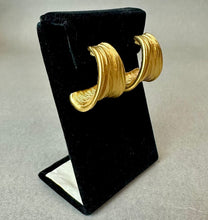 Load image into Gallery viewer, Vintage Anne Klein Brushed Goldtone Textured Wide Half Hoop Earrings (1")
