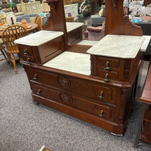Load image into Gallery viewer, Antique Walnut Dresser w/Mirror Marble Top (90x51x22)
