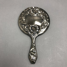 Load image into Gallery viewer, Antique Silverplate Floral Hand Mirror (10")
