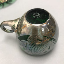 Load image into Gallery viewer, Venezia Murano Bohemian Green Silver Inlay Glass Covered Punch Bowl, Ladle &amp; 6 Cups (As Is)

