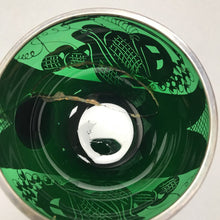 Load image into Gallery viewer, Venezia Murano Bohemian Green Silver Inlay Glass Covered Punch Bowl, Ladle &amp; 6 Cups (As Is)
