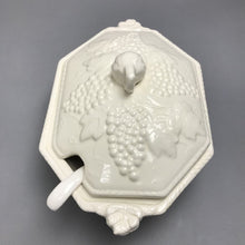 Load image into Gallery viewer, Vintage California Pottery White Soup Tureen Embossed Grape #411 (5x13x9)(As Is)
