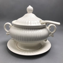 Load image into Gallery viewer, Vintage Large 4 pc White Ceramic Soup Tureen w/Lid, Ladle &amp; Underplate-Japan (5x8)
