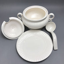 Load image into Gallery viewer, Vintage Large 4 pc White Ceramic Soup Tureen w/Lid, Ladle &amp; Underplate-Japan (5x8)
