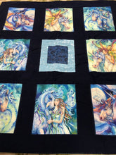 Load image into Gallery viewer, Blue Handcrafted Quilt Featuring Morningmoon Faries (48x43)
