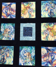 Load image into Gallery viewer, Blue Handcrafted Quilt Featuring Morningmoon Faries (48x43)
