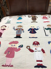 Load image into Gallery viewer, Handmade Quilt Featuring Embroidered Paper Doll Characters (96x72)
