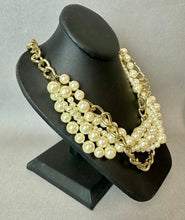 Load image into Gallery viewer, Vintage Layered Chain &amp; Faux Pearl Statement Necklace &amp; Stretch Bracelet Set NIB

