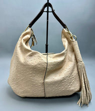 Load image into Gallery viewer, GILI Ostrich Embossed Pale Pink/Brown Leather Hobo Bag Purse (15x17")
