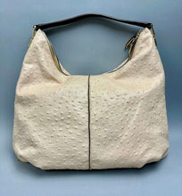 Load image into Gallery viewer, GILI Ostrich Embossed Pale Pink/Brown Leather Hobo Bag Purse (15x17")
