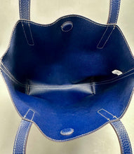 Load image into Gallery viewer, Pale Pink/Navy Vegan Pebbled Leather Reversible Shopper Tote Purse (14x15x3.5")
