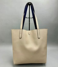 Load image into Gallery viewer, Pale Pink/Navy Vegan Pebbled Leather Reversible Shopper Tote Purse (14x15x3.5")

