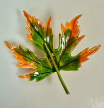 Load image into Gallery viewer, Vintage Mid Century Enameled Leaf 2.25" Brooch Pin &amp; 1.25" Clip Earrings Set
