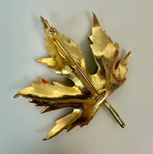 Load image into Gallery viewer, Vintage Mid Century Enameled Leaf 2.25" Brooch Pin &amp; 1.25" Clip Earrings Set
