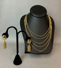 Load image into Gallery viewer, Vintage Jewel Toned Rhinestone Layered Satellite Chain 18" Necklace &amp; 1.75" Chain Fringe Earrings Set
