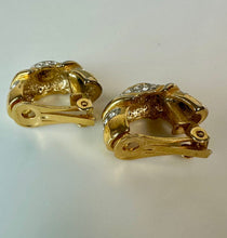 Load image into Gallery viewer, Vintage Nolan Miller Glamour Collection Blue Rhinestone Half Hoop Clip Earrings (1")
