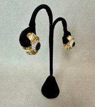 Load image into Gallery viewer, Vintage Nolan Miller Glamour Collection Blue Rhinestone Half Hoop Clip Earrings (1")
