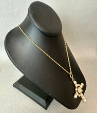 Load image into Gallery viewer, Vintage Goldtone Faux Pearl 3.25" Cross Pendant on 30" Chain
