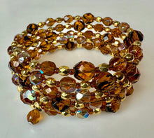 Load image into Gallery viewer, Vintage Caramel Aurora Borealis Beaded Coil Wrap Bracelet
