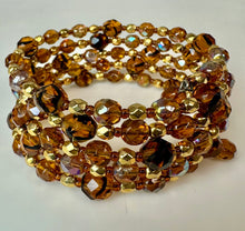 Load image into Gallery viewer, Vintage Caramel Aurora Borealis Beaded Coil Wrap Bracelet

