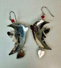 Load image into Gallery viewer, Vintage Edgar Berebi Silvertone Enamel Crescent Moon Heart Dangle Earrings (2.5")
