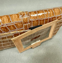 Load image into Gallery viewer, Light Brown Faux Croc Patent Organizer Clutch Wallet (4x8")
