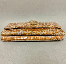 Load image into Gallery viewer, Light Brown Faux Croc Patent Organizer Clutch Wallet (4x8")
