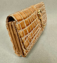 Load image into Gallery viewer, Light Brown Faux Croc Patent Organizer Clutch Wallet (4x8")
