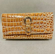 Load image into Gallery viewer, Light Brown Faux Croc Patent Organizer Clutch Wallet (4x8")
