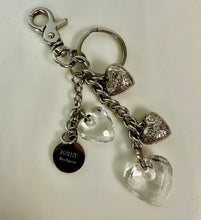 Load image into Gallery viewer, Kathy Van Zeeland Silvertone Acrylic Heart Charms Keychain Bag Clip (6")
