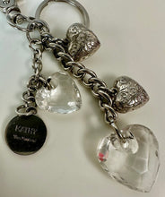 Load image into Gallery viewer, Kathy Van Zeeland Silvertone Acrylic Heart Charms Keychain Bag Clip (6")
