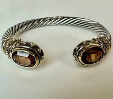 Load image into Gallery viewer, Vintage Two-Tone Twisted Cable Cuff Amber Rhinestone Cuff Bracelet
