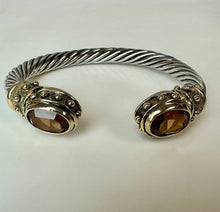 Load image into Gallery viewer, Vintage Two-Tone Twisted Cable Cuff Amber Rhinestone Cuff Bracelet
