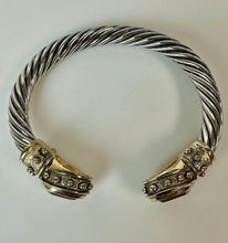 Load image into Gallery viewer, Vintage Two-Tone Twisted Cable Cuff Amber Rhinestone Cuff Bracelet
