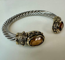 Load image into Gallery viewer, Vintage Two-Tone Twisted Cable Cuff Amber Rhinestone Cuff Bracelet
