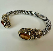 Load image into Gallery viewer, Vintage Two-Tone Twisted Cable Cuff Amber Rhinestone Cuff Bracelet
