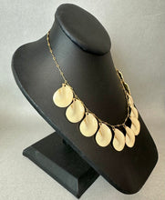 Load image into Gallery viewer, Vintage Brushed Goldtone Ivory Resin Reversible Modernist Petal Charm Necklace (16")
