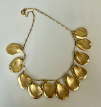 Load image into Gallery viewer, Vintage Brushed Goldtone Ivory Resin Reversible Modernist Petal Charm Necklace (16")
