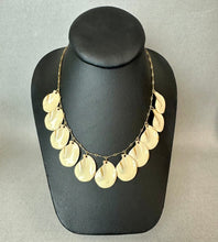 Load image into Gallery viewer, Vintage Brushed Goldtone Ivory Resin Reversible Modernist Petal Charm Necklace (16")
