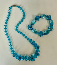Load image into Gallery viewer, Blue Faceted Crystal Bead Magnetic Clasp Necklace &amp; Stretch Bracelet (18")
