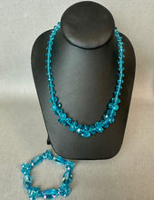 Load image into Gallery viewer, Blue Faceted Crystal Bead Magnetic Clasp Necklace &amp; Stretch Bracelet (18")
